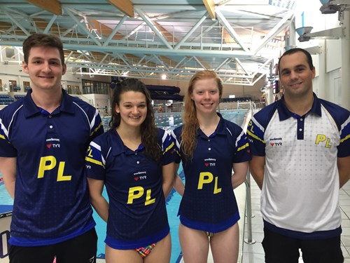 Tom, Jess and Laura with Plymouth Leander's Head Coach Robin Armayan (far right)